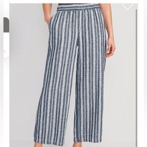 Old Navy Stripe Wide Leg Linen Pants ~ Size 10 ~ Blue